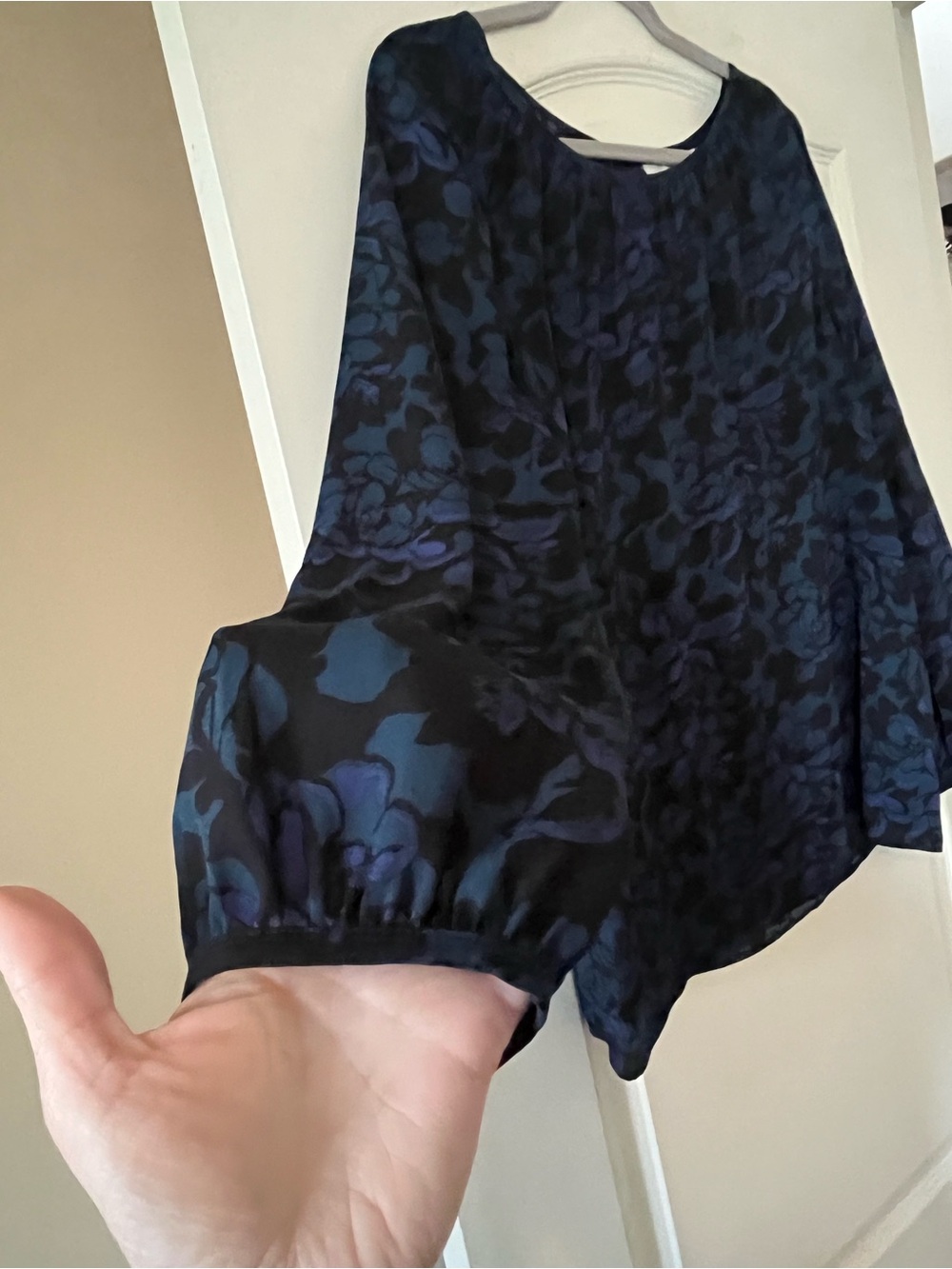 Loft Black Base Floral Long Sleeve Blouse in Dark Teal & Purple Accents Size XXL - Picture 11 of 16
